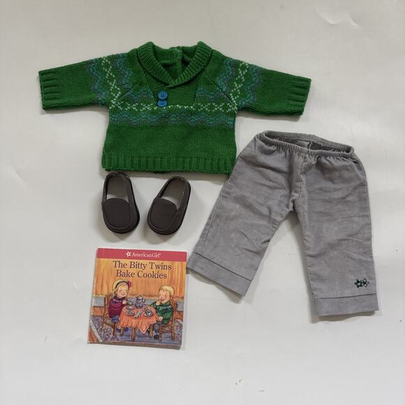 American Girl Bitty Twin Fair Isle Playset Complete Boy Outfit Shoe Doll Clothes - Picture 1 of 9